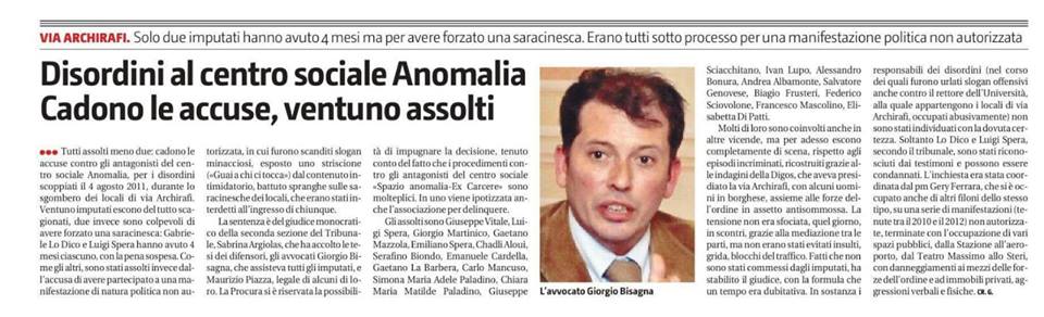 Assolti a Palermo 21 attivisti del Centro Sociale Anomalia